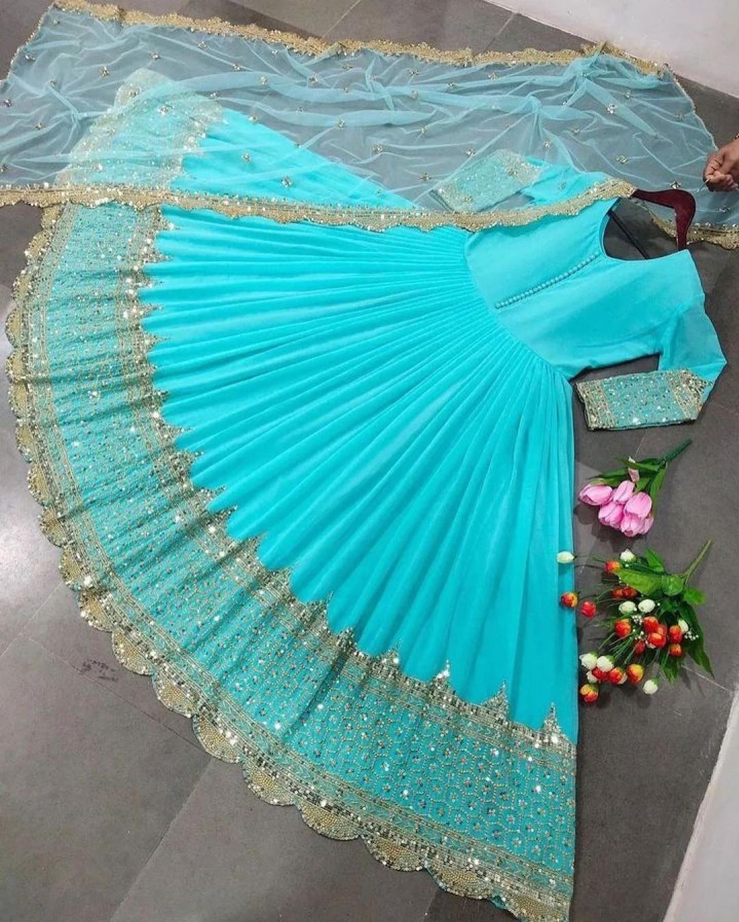 3 pc Siqvence Embroidery long Chiffon Maxi